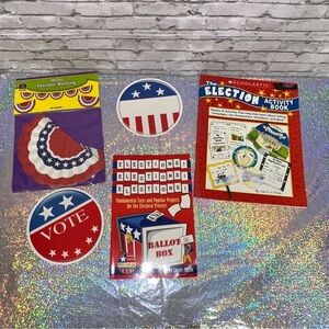 ELECTION Resources Lot of 2 Activity Books and Patriotic Bunting Accents